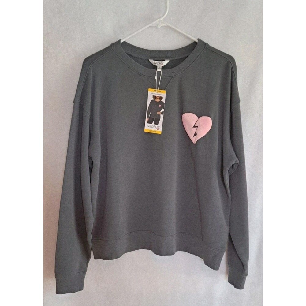 NWT $108 Wildfox ‘I WISH IT WAS SATURDAY’ Sweatshirt Gray Sz Medium 100% Cotton